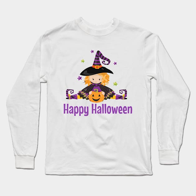 Halloween Witch Shirt Pumpkin Stars Witchy Tee Long Sleeve T-Shirt by InnerMagic